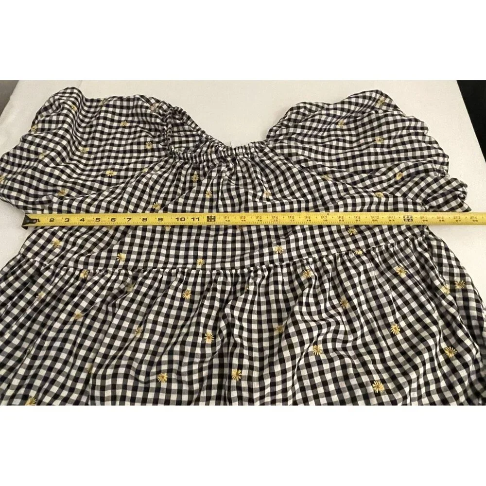 Old Navy PLUS XXL Gingham Floral Daisy Embroidered Puff Sleeve Babydoll Top